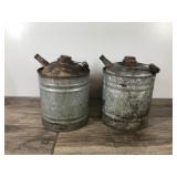 2 - Vintage Galvanized Oil / Gas Cans with Wood Handles