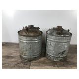 2 - Vintage Galvanized Oil / Gas Cans with Wood Handles