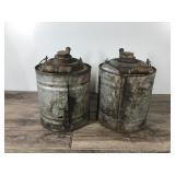 2 - Vintage Galvanized Oil / Gas Cans with Wood Handles