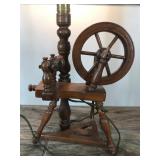 Vintage Wood Spinning Wheel Lamp