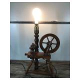 Vintage Wood Spinning Wheel Lamp
