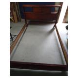 Solid wood vintage bed frame on wheels