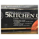 5 Piece Solid Copper Kitchen Utensil Set with Decorative Brass Rack