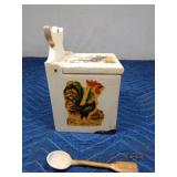 Antique salt wall hanging wood salt box with wooden spoon
