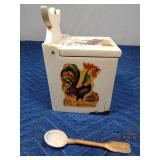 Antique salt wall hanging wood salt box with wooden spoon