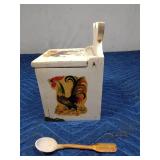 Antique salt wall hanging wood salt box with wooden spoon