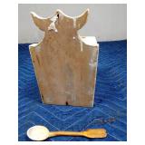 Antique salt wall hanging wood salt box with wooden spoon