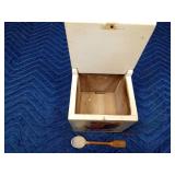 Antique salt wall hanging wood salt box with wooden spoon