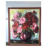 Framed Floral Painting on Canvas by H.Daum