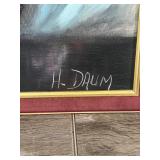Framed Floral Painting on Canvas by H.Daum