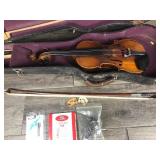 Vintage Violin, Case, 2 Bows, Paperwork & More