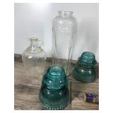 Lot of Vintage Bottles, Glass Insulators & Cobalt Blue Strain Insulator