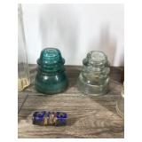 Lot of Vintage Bottles, Glass Insulators & Cobalt Blue Strain Insulator