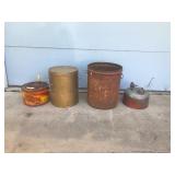 Lot of Vintage Cans - 2 Gas Cans and 2 Large Buckets