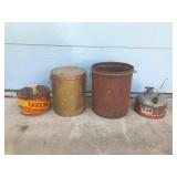Lot of Vintage Cans - 2 Gas Cans and 2 Large Buckets
