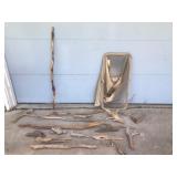 Pieces of Drift Wood - Diamond Willow Walking Stick and a Catch & Release Fish Net for Carrying Drift Wood