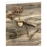 Lot of Vintage Items - Traps - Fishing Spear End - Deer Antler with a File Mounted to It & More