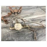 Lot of Vintage Items - Traps - Fishing Spear End - Deer Antler with a File Mounted to It & More