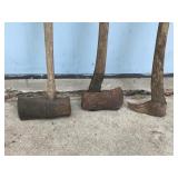 Ax - Large Heavy Ax with maul on the backside & some type of vintage mining tool