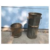 2 - Vintage Wood Handle Metal Buckets