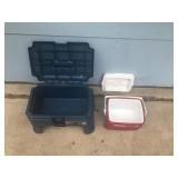 Rubbermaid Tool Box/ Step Stool & Coleman Strapper 8 Cooler