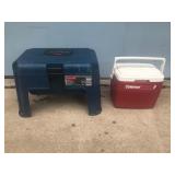Rubbermaid Tool Box/ Step Stool & Coleman Strapper 8 Cooler