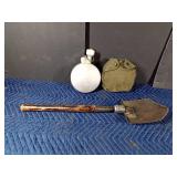 Military canteen and shovel