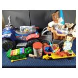 Tote of vintage toys and others