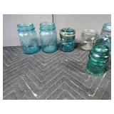 Pint size blue and clear vintage canning jars