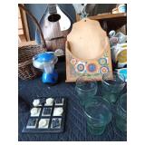 Lg basket of collectables, marble tic tac toe game and more