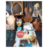 Lg basket of collectables, marble tic tac toe game and more