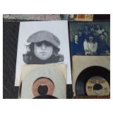 Beatles LP, Kiss & Paul Mcarthy & wings 45s, John Lennon pencil drawing print and more