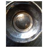 Shawnee planter, Victors Co. metal dish for Sheridon hotel, silver plated valero goblets, John Deere bowl, green Depression glass juicer and more juicer