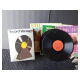 Album record sets, 45s, LPs, cassettes and record cleaner