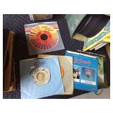 Album record sets, 45s, LPs, cassettes and record cleaner