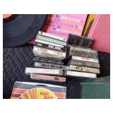 Album record sets, 45s, LPs, cassettes and record cleaner