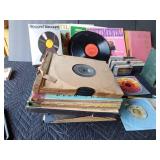 Album record sets, 45s, LPs, cassettes and record cleaner