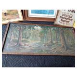 Painting, 2 pictures and a metal sign