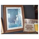 Painting, 2 pictures and a metal sign