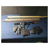 vintage wood gun cleaning rods, ammo/pistol holster belt and more