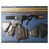 vintage wood gun cleaning rods, ammo/pistol holster belt and more