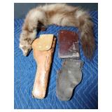Mink stole, 2 pistol holsters, 1 toy pistol holster