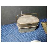 WWI lunch box, military mess kit, military shovel