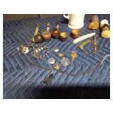3 tobacco pipes with interchangeable bowls, Vintage shaving mug with accessories and other collectables