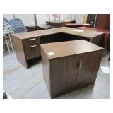 WOOD TONE DESK WITH RETURN AND STORAGE CABINET