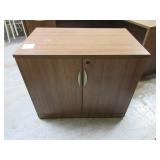 WOOD TONE DESK WITH RETURN AND STORAGE CABINET