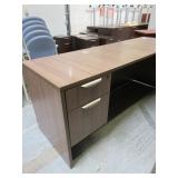 WOOD TONE DESK WITH RETURN AND STORAGE CABINET