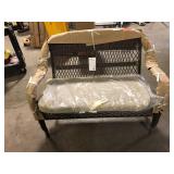 StyleWell Mix and Match Brown Wicker Outdoor Patio Loveseat with Beige Cushions    Customer Returns See Pictures