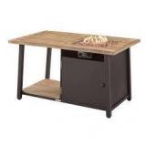 Hampton Bay Fordham 46 in. W x 26 in. H Rectangular Powder Coated Steel LP Fire Pit Coffee Table in Faux Wood with Lava Rocks  Customer Returns See Pictures