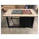 Hampton Bay Fordham 46 in. W x 26 in. H Rectangular Powder Coated Steel LP Fire Pit Coffee Table in Faux Wood with Lava Rocks  Customer Returns See Pictures